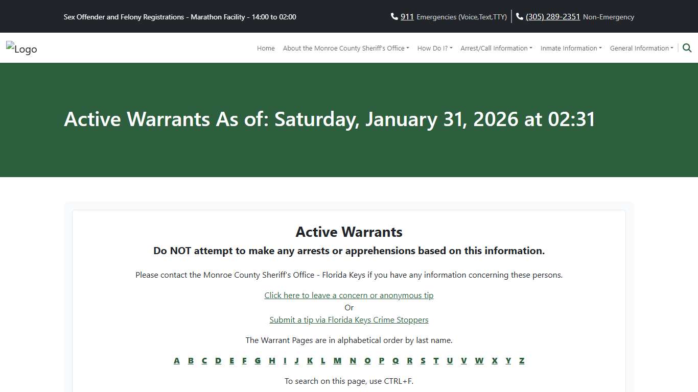Active Warrants As of: Tuesday, January 27, 2026 at 02:31