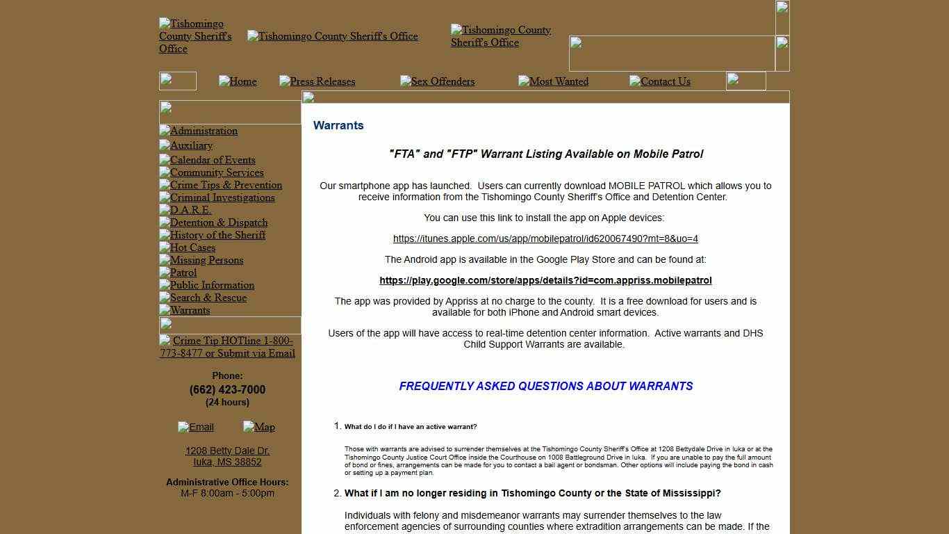 Warrants - Tishomingo County Sheriff MS